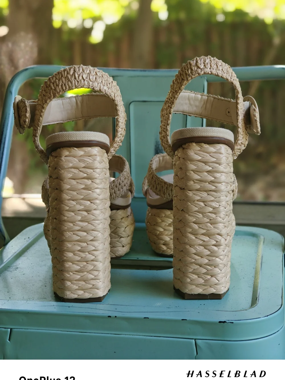 Woven Platform High-Heel Sandals in Natural Beige